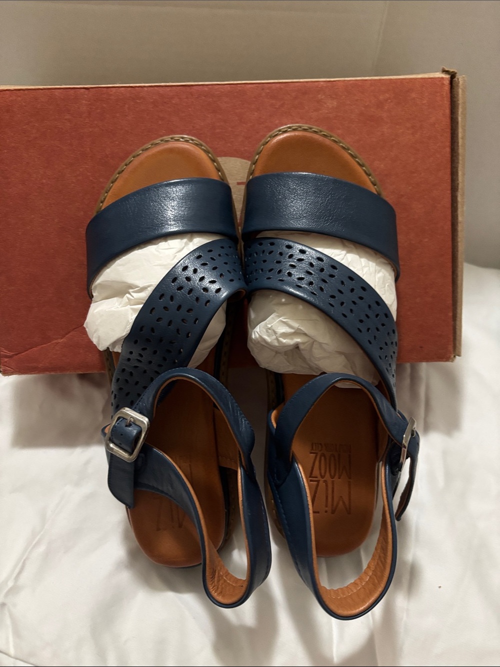 NEW IN BOX. Miz Mooz sandal. Style hazel. Denim.is color name 8 m